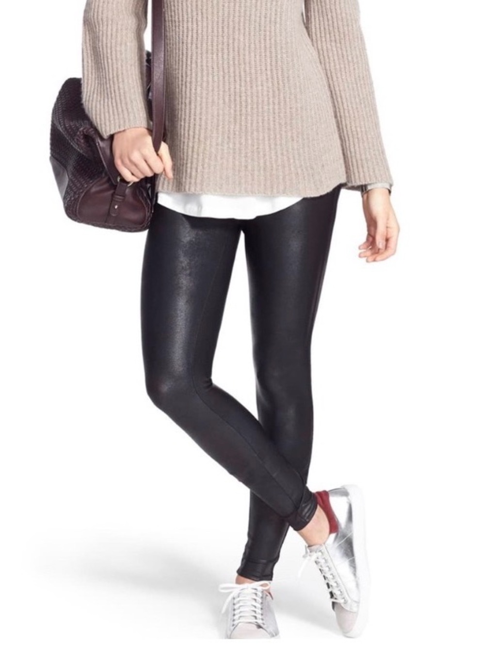Spanx Faux Leather Black Leggings - Sleek Everyday Pull-On‎ Petite Medium